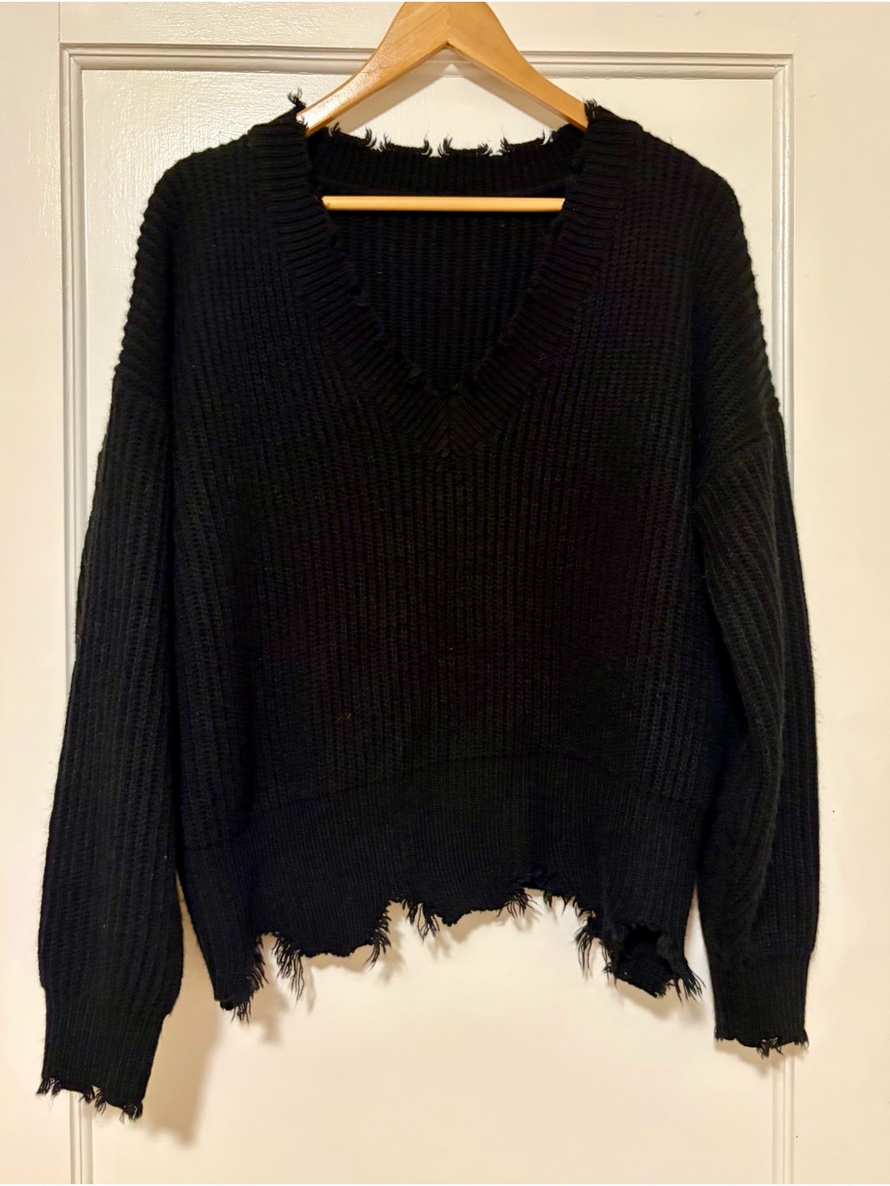 Source Unknown Black Distressed V-Neck Sweater